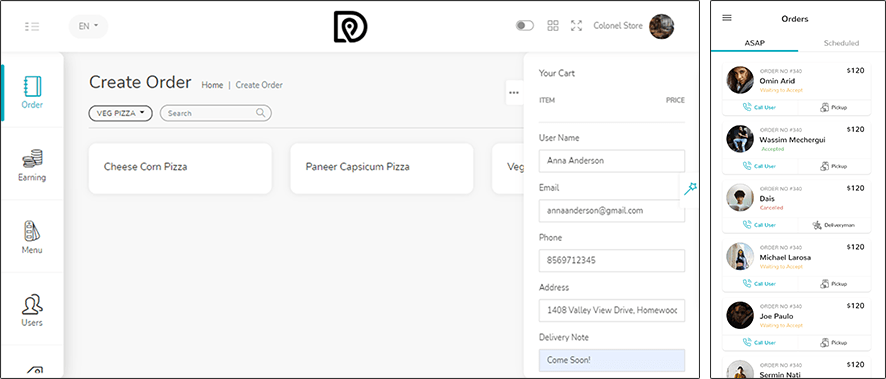 restaurant application for receive order