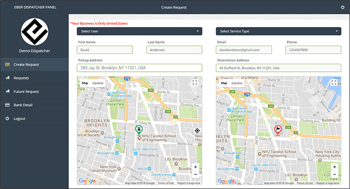 transportation app solution dispatcher panel