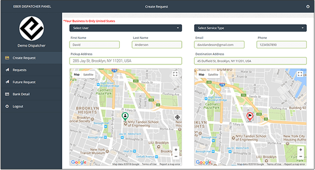 uber like logistics app dispatcher dashboard