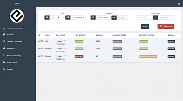 limousine booking software driver console for provide service