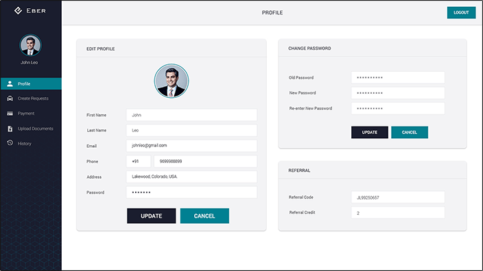 uber clone web panel for book ride